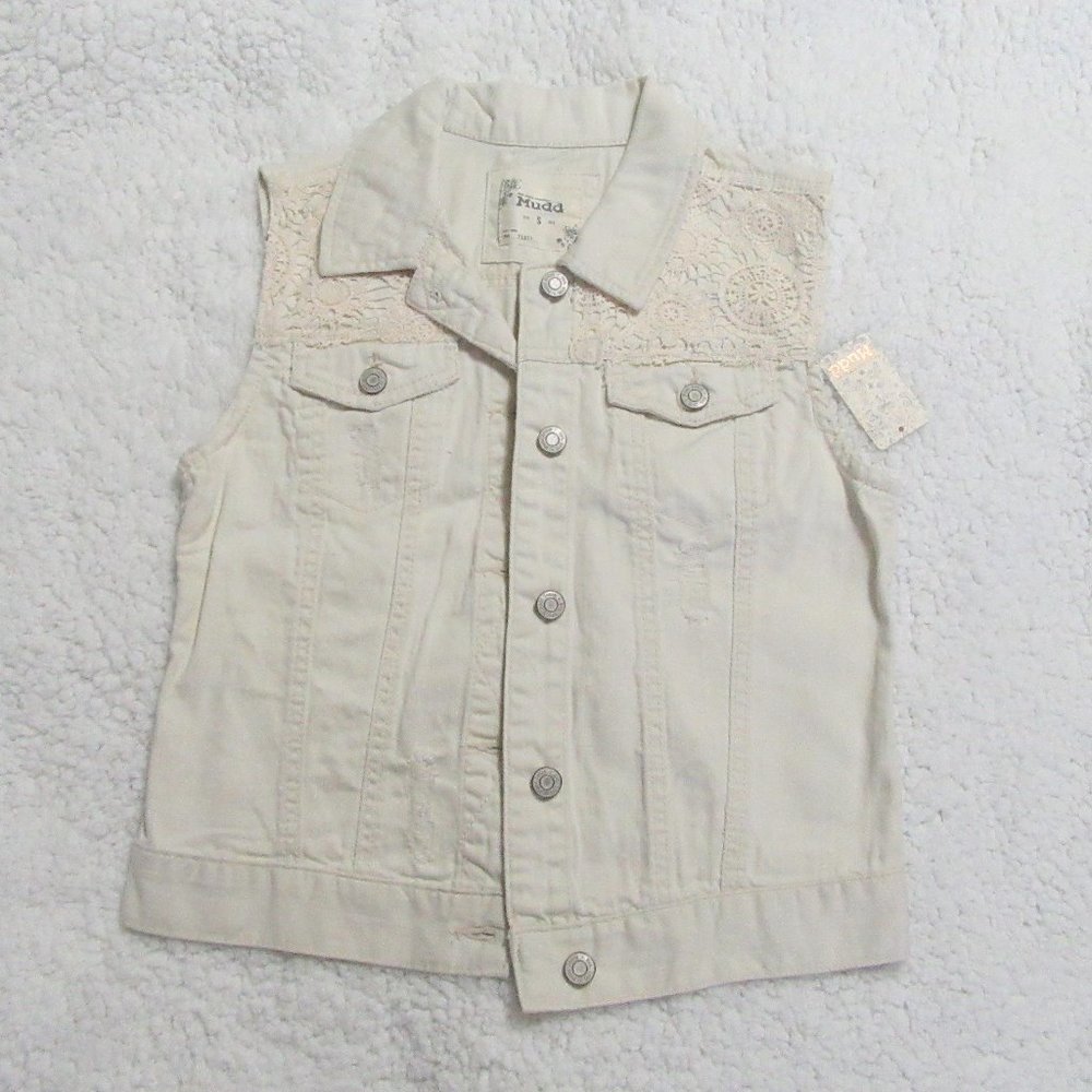 Mudd Lace Denim Vest Khaki Size: Small